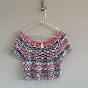 Dreamers Pastel Crochet Striped Crop Top